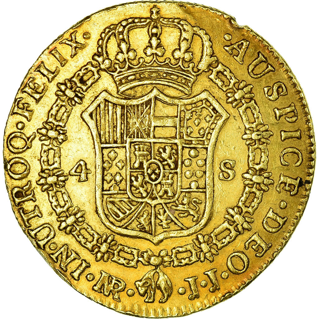 Moneta, Colombia, Charles IV, 4 Escudos, 1790, Nuevo Reino, Very rare, BB+, Oro