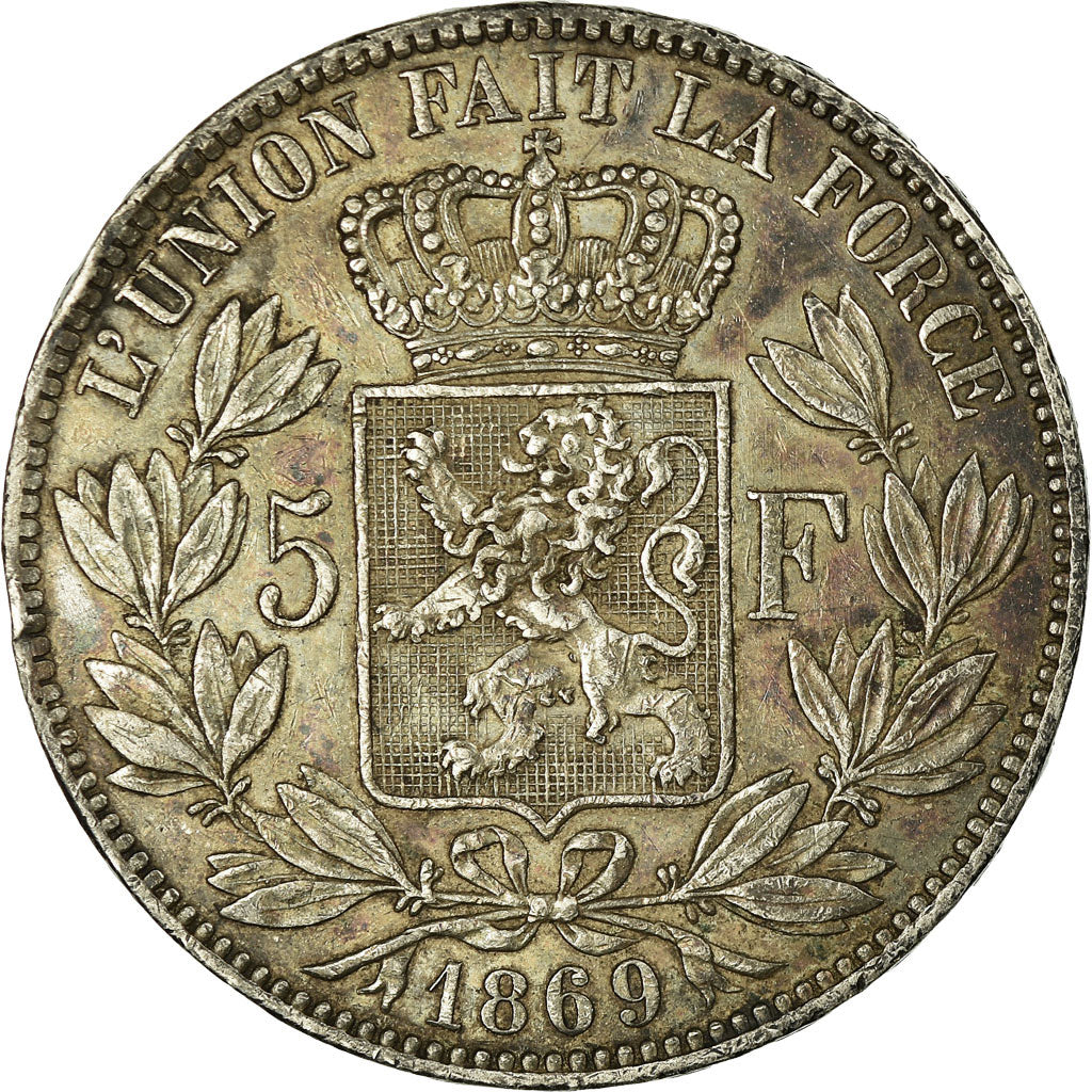 Monnaie, Belgique, Leopold II, 5 Francs, 5 Frank, 1869, Coins désaxés, TTB