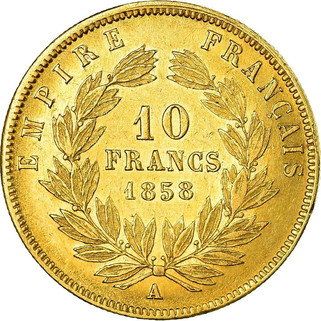 Munten, Frankrijk, Napoleon III, 10 Francs, 1858, Paris, ZF, Goud, KM:784.3