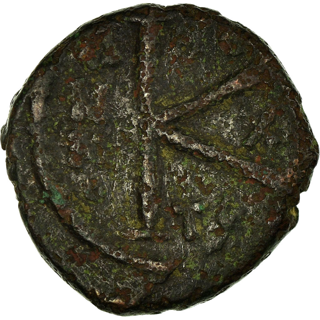 Moeda, Justin II, Half Follis, 565-578 AD, Thessalonica, VF(20-25), Cobre
