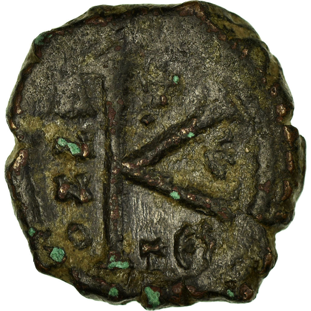 Münze, Justin II, Half Follis, 565-578 AD, Thessalonica, S, Kupfer, Sear:366