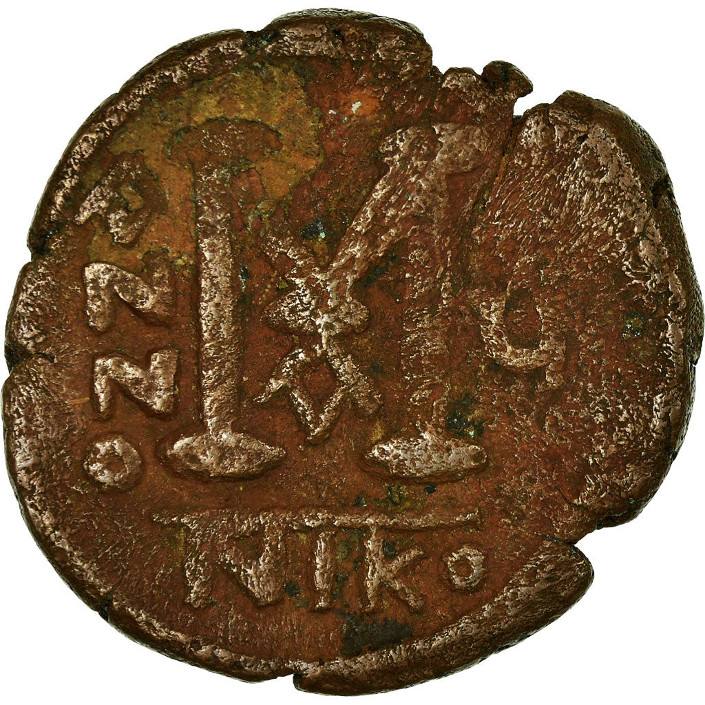 Monnaie, Justin II, Follis, 570-571, Nicomédie, TB, Cuivre, Sear:369