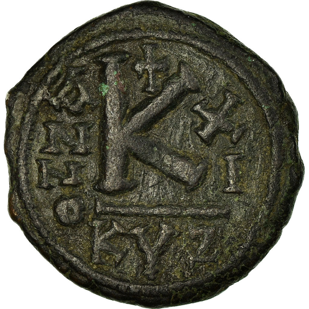 Moeda, Justin II, Half Follis, 575-576, Kyzikos, VF(30-35), Cobre, Sear:373