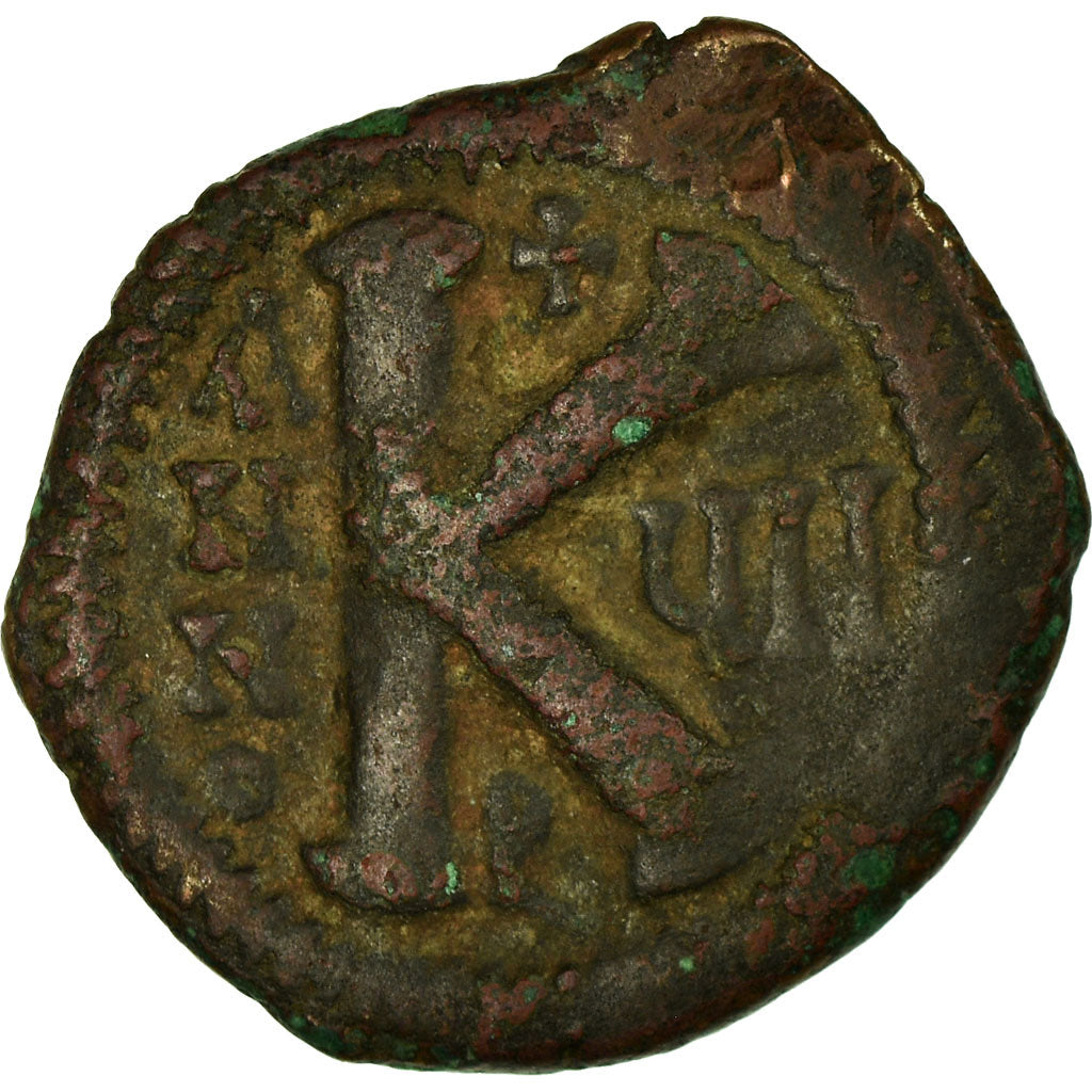 Moeda, Justin II, Half Follis, 571-572, Antioch, VF(30-35), Cobre, Sear:381