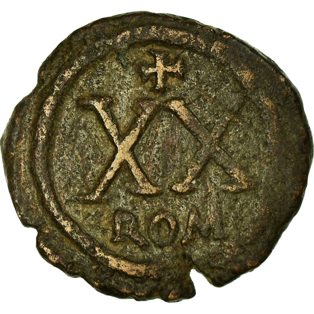 Monnaie, Justin II, Demi-Follis, 565-572, Rome, Très rare, TB+, Cuivre