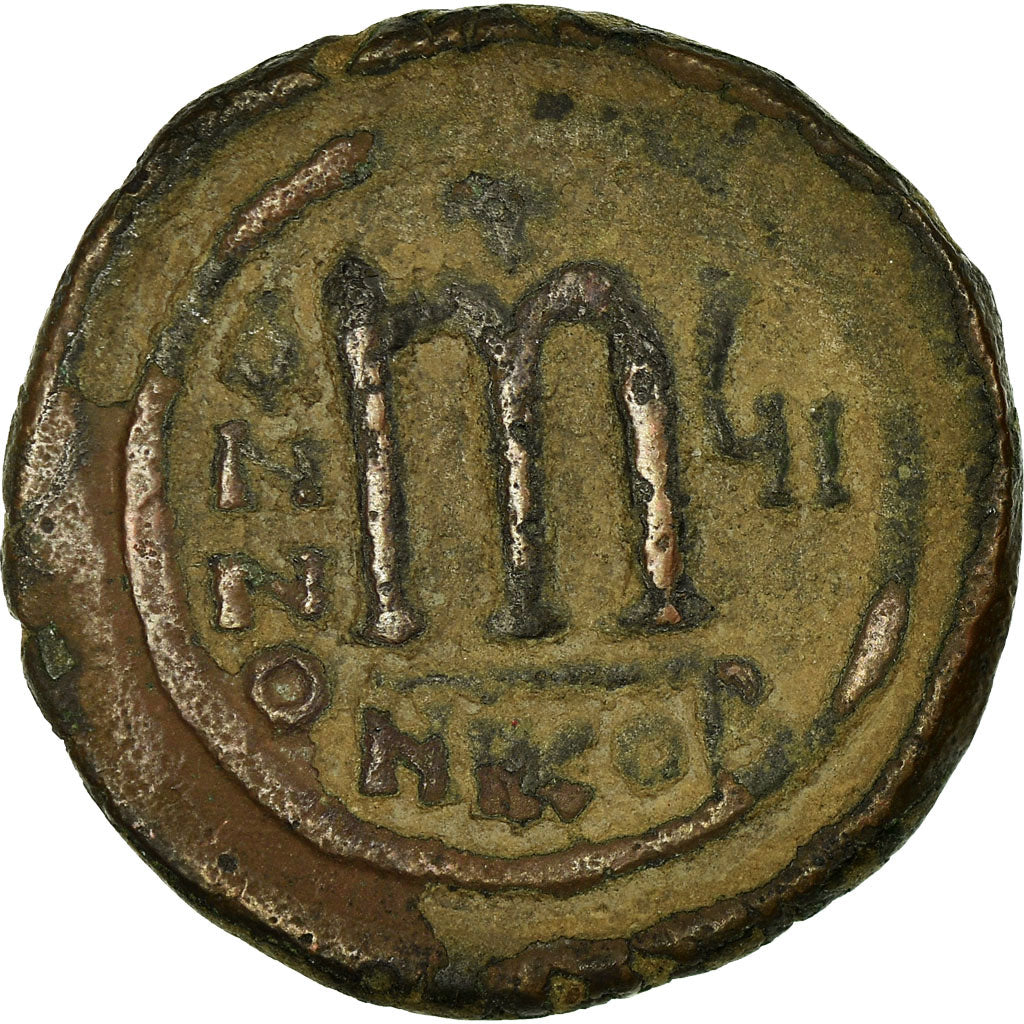 Moneta, Tiberius II Constantine, Follis, 580-581, Nicomedia, MB+, Rame, Sear:441