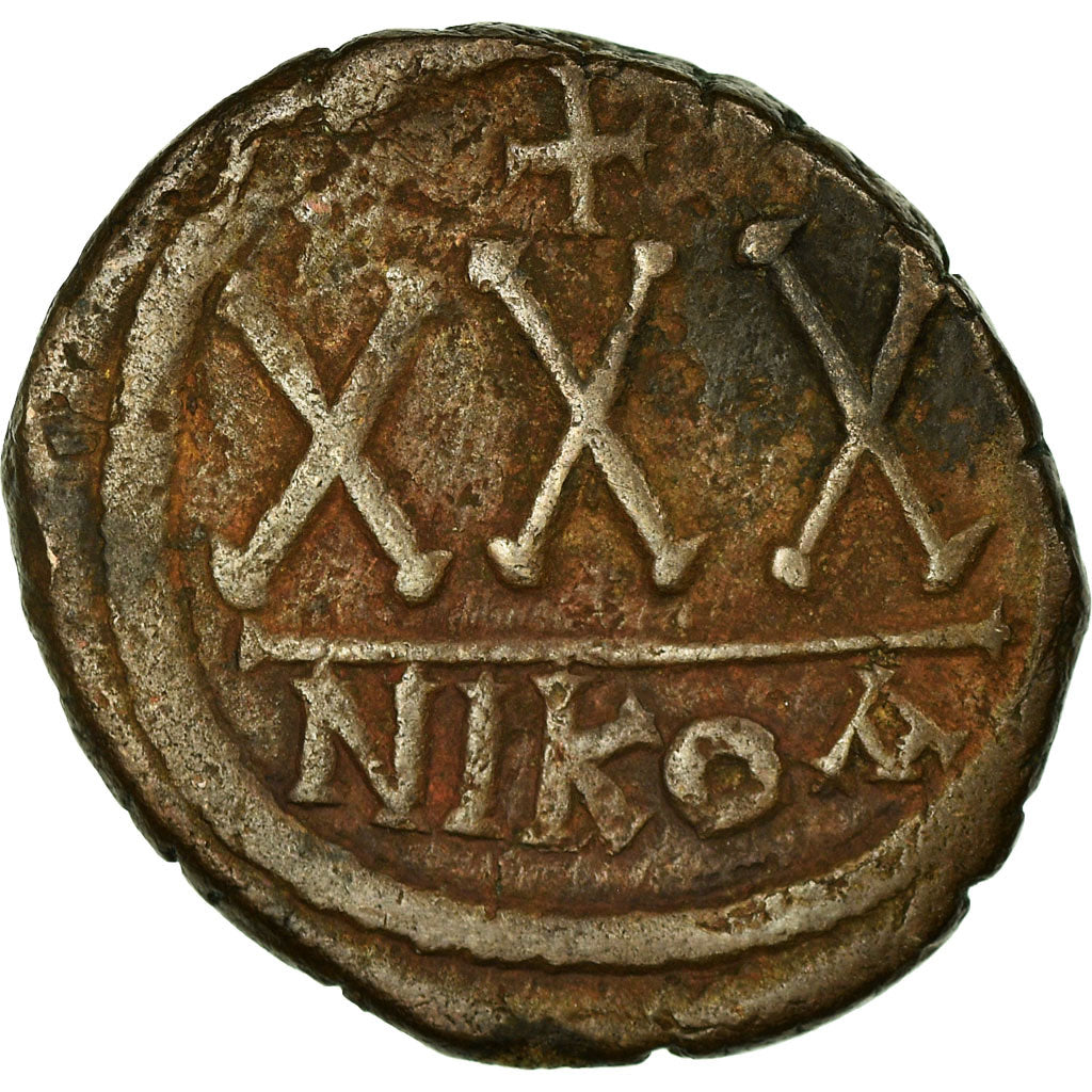 Münze, Tiberius II Constantine, 30 Nummi, 578-579, Nicomedia, S+, Kupfer