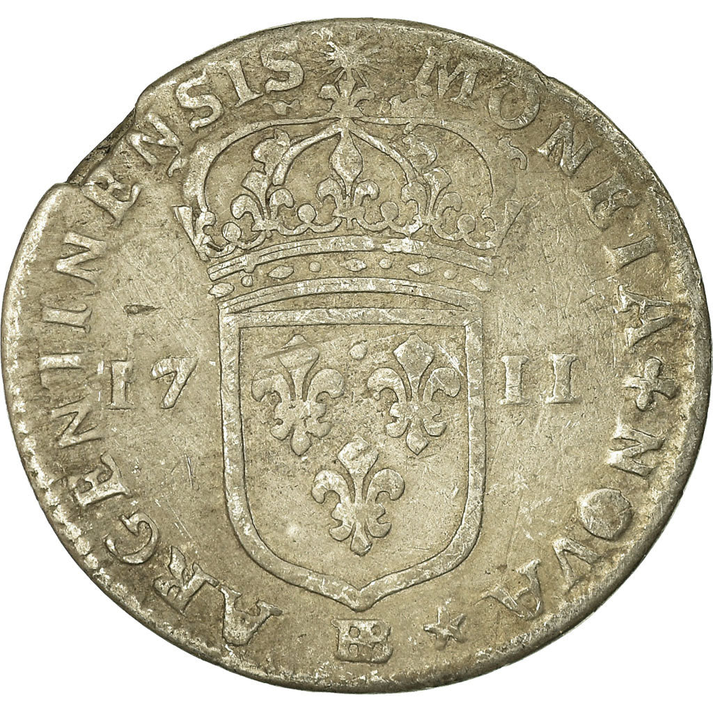 Moneda, Francia, Louis XIV, 22 sols de Strasbourg, 1711, Strasbourg, BC+, Plata