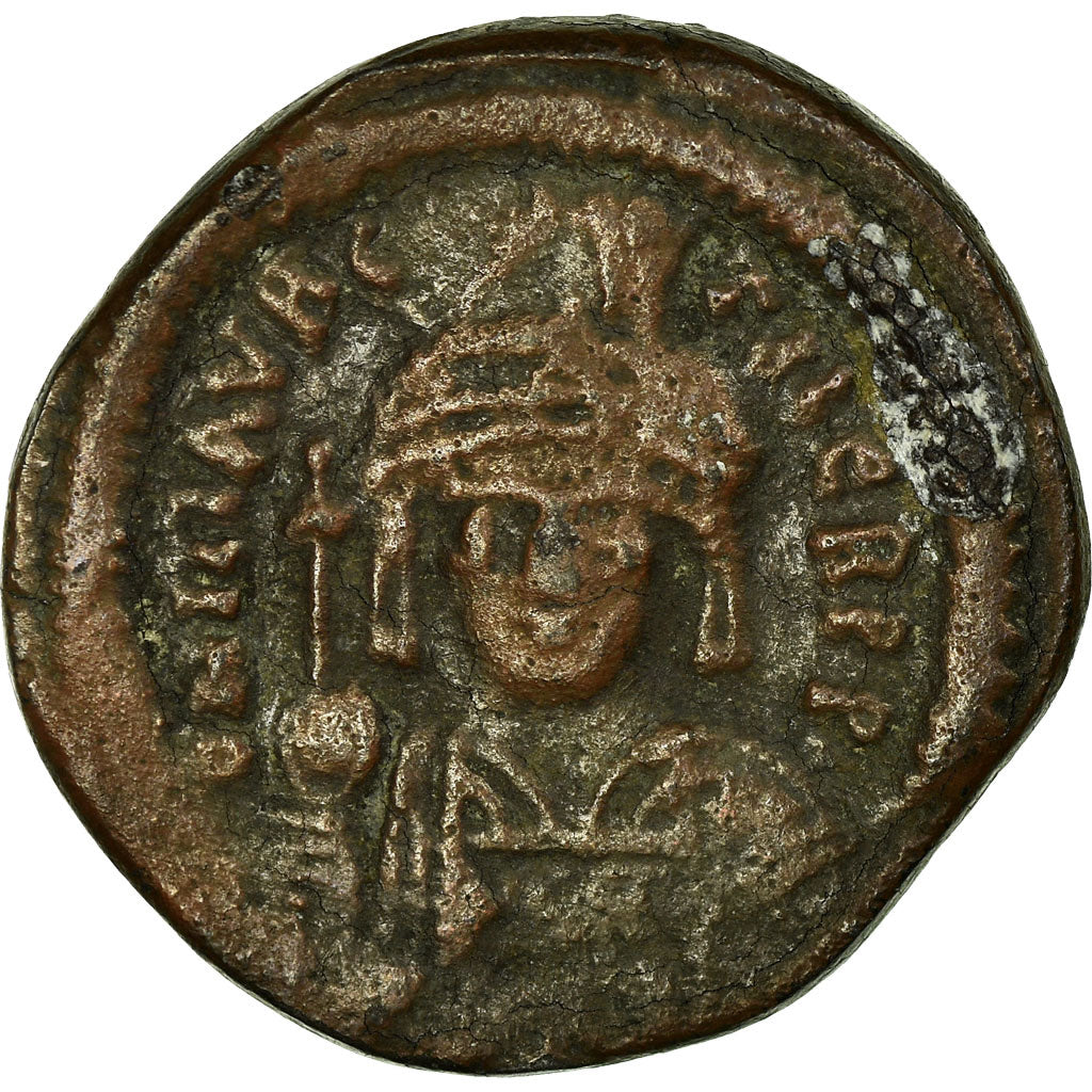 Moneta, Maurice Tiberius, Follis, 589-590, Constantinople, MB+, Rame, Sear:494