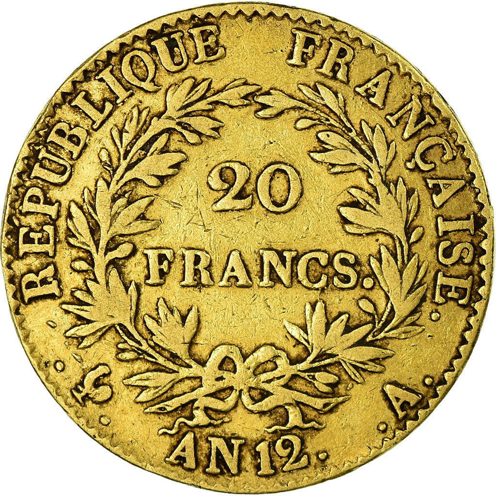 Moeda, França, Napoléon I, 20 Francs, An 12 (1804), Paris, VF(30-35), Dourado