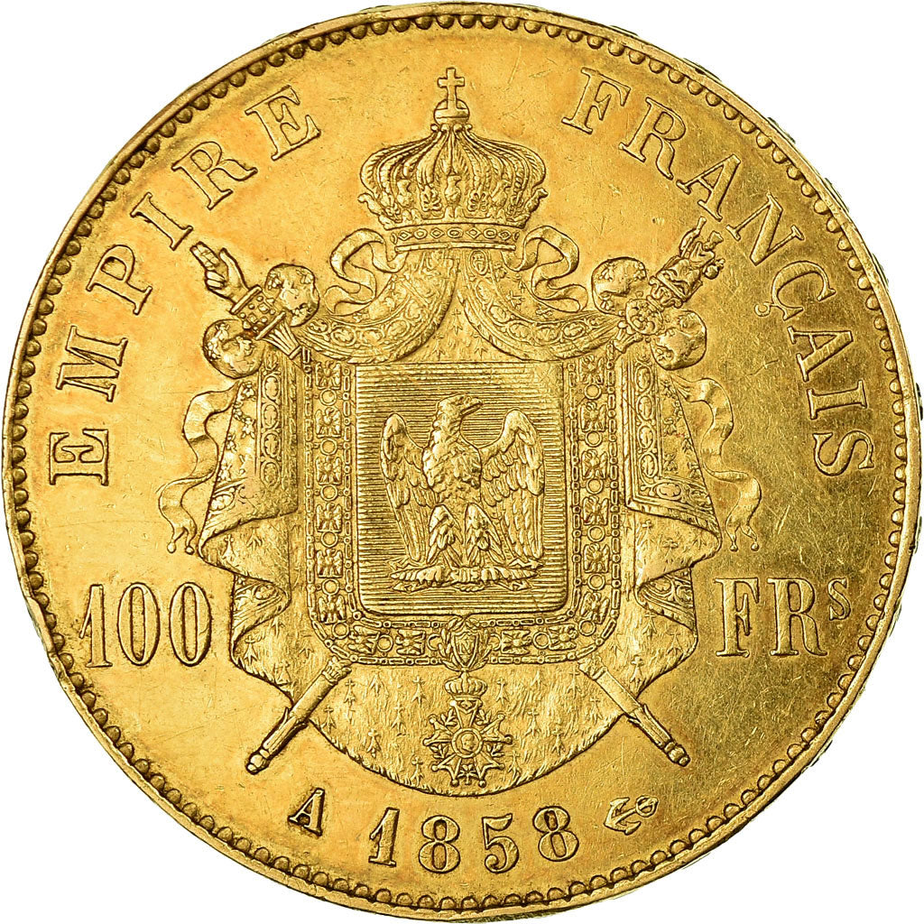 Münze, Frankreich, Napoleon III, 100 Francs, 1858, Paris, SS, Gold, KM:786.1
