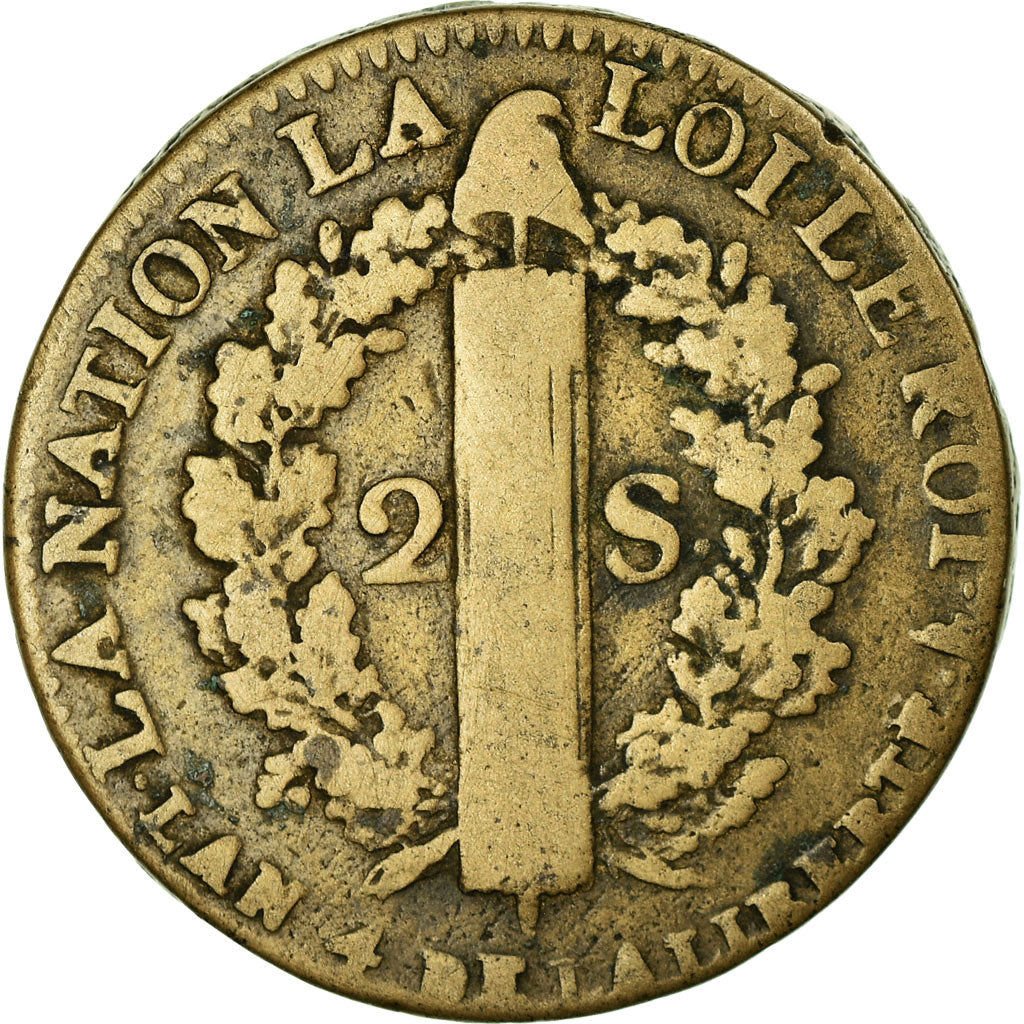 Moeda, França, Louis XVI, 2 Sols, 1792, Lille, VF(30-35), Bronze, KM:603.16