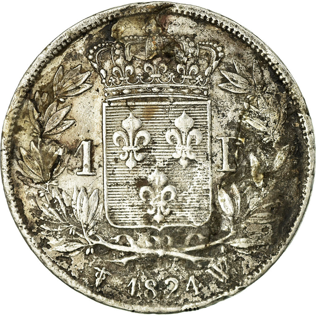 Moneda, Francia, Louis XVIII, Franc, 1824, Lille, BC+, Plata, KM:709.12