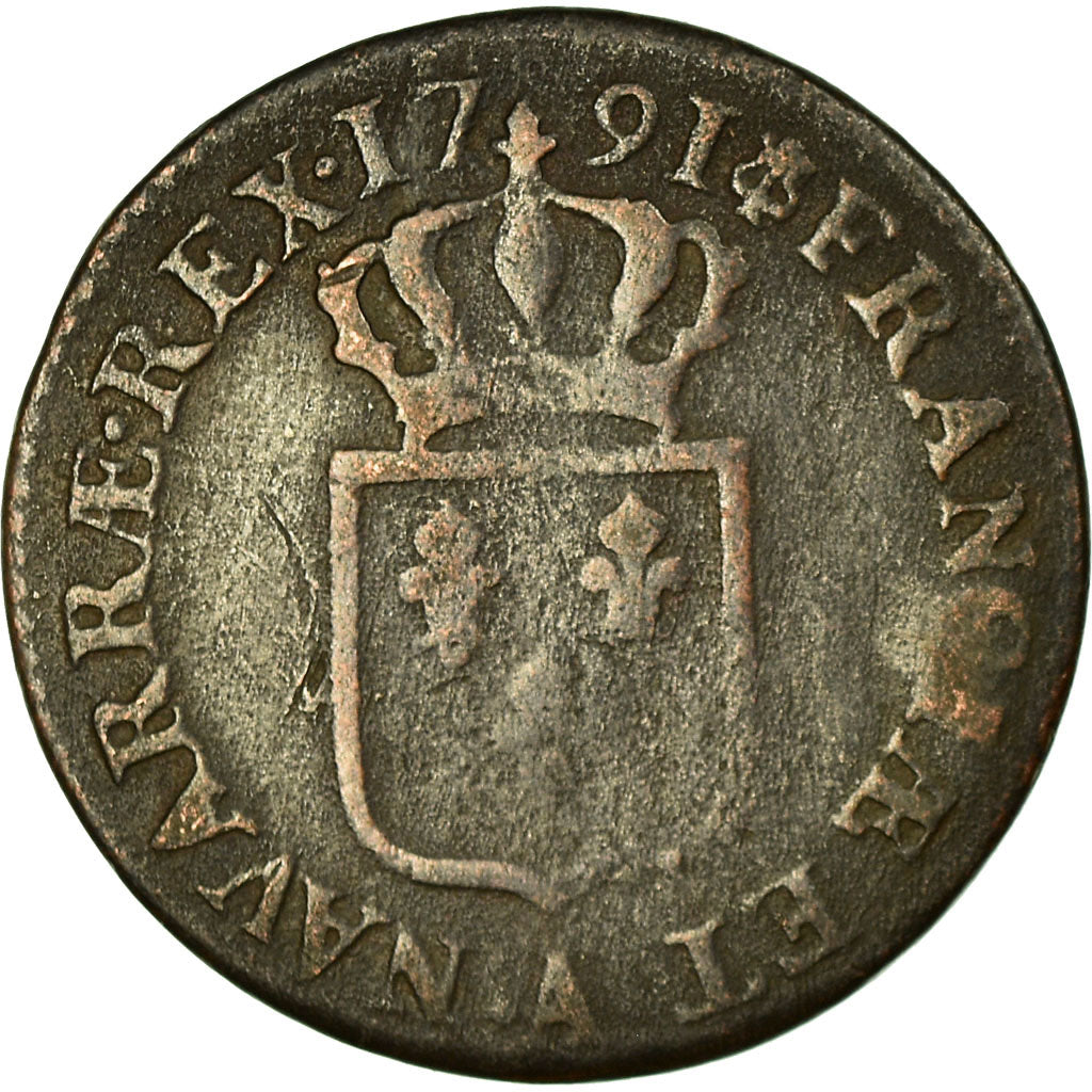 Münze, Frankreich, Louis XVI, Sol à l'Ecu, 1791, Paris, S, Kupfer, Gadoury:350