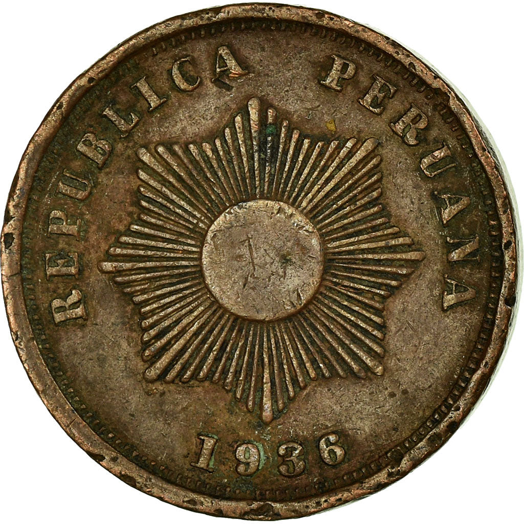 Münze, Peru, 2 Centavos, 1936, SS, Copper Or Bronze, KM:212.1