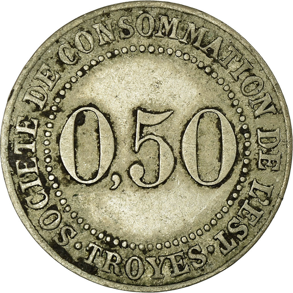 Moneta, Francia, Société de Consommation de l'Est, Troyes, 50 Centimes, BB