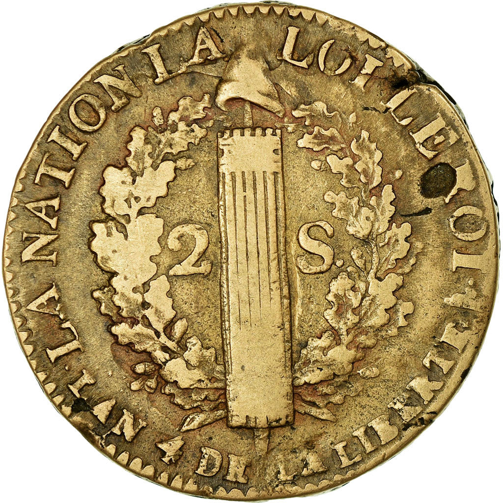 Coin, France, Louis XVI, 2 Sols, 1792, Lille, VF(30-35), Bronze, KM:603.16