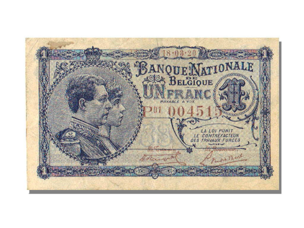 Belgio, 1 Franc, 1920, 1920-03-18, BB