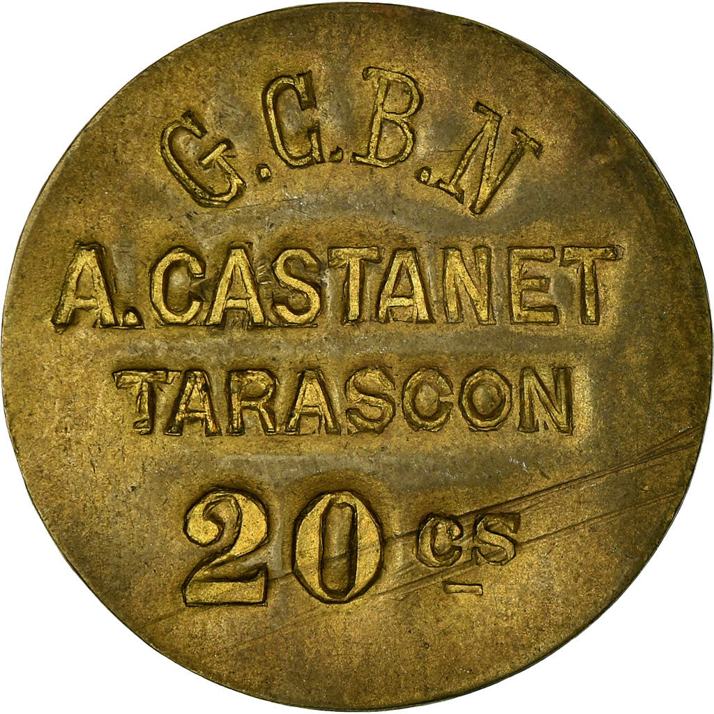 Monnaie, France, G.C.B.N, A. CASTANET, Tarascon, 20 Centimes, SUP, Laiton