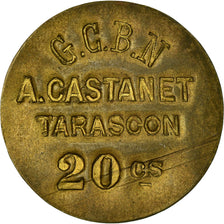Monnaie, France, G.C.B.N, A. CASTANET, Tarascon, 20 Centimes, SUP, Laiton