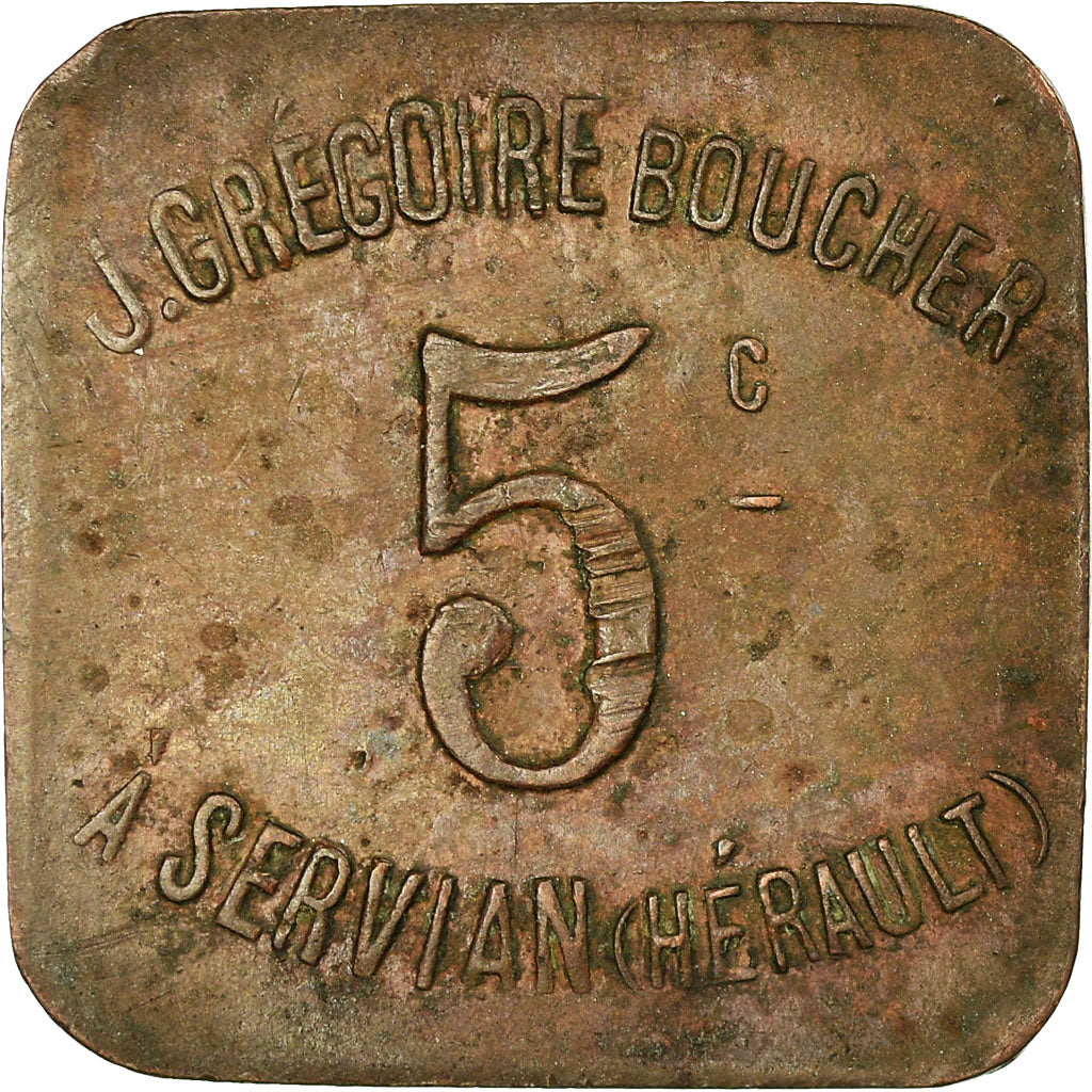 Moneta, Francia, Boucher J. GREGOIRE, Servian, 5 Centimes, BB, Rame, Elie:10.1