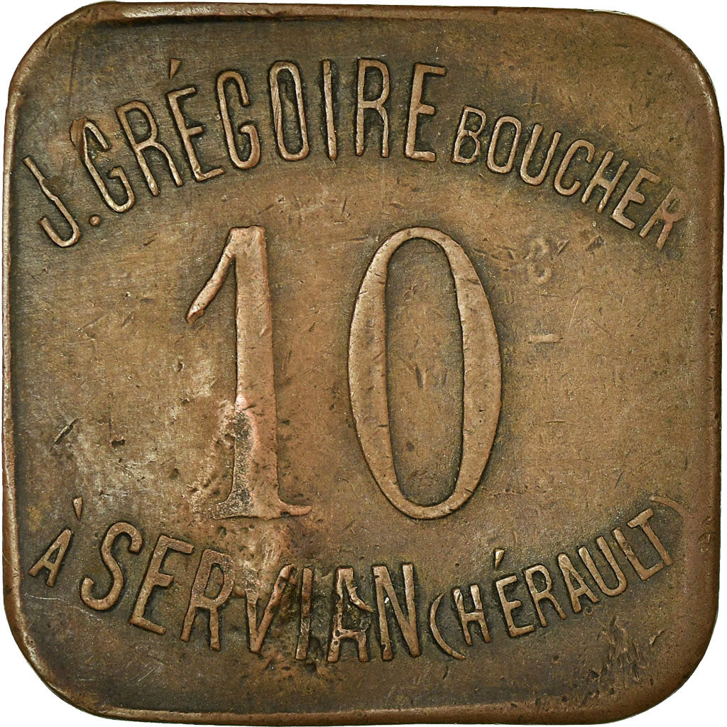 Moneta, Francia, Boucher J. GREGOIRE, Servian, 10 Centimes, BB, Rame, Elie:10.2