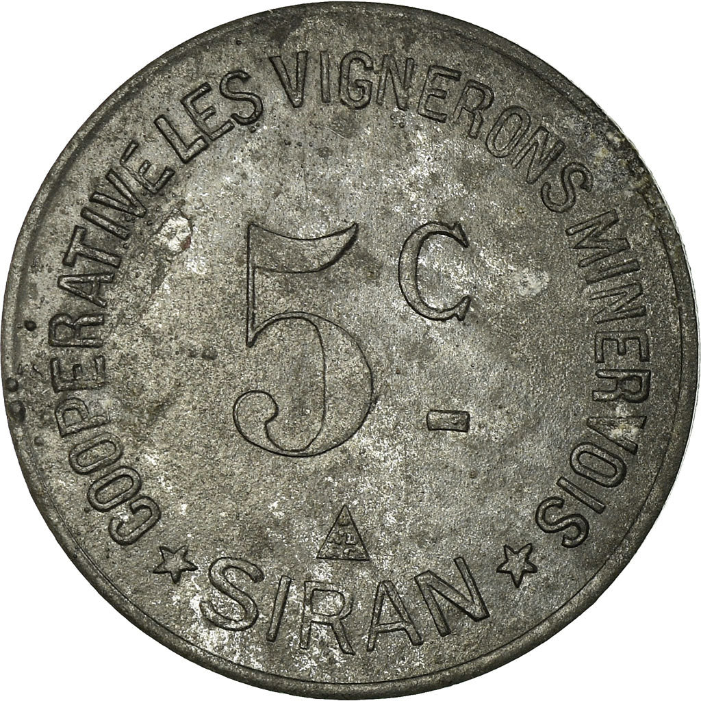 Monnaie, France, Coopérative les Vignerons Minervois, Siran, 5 Centimes, TTB+