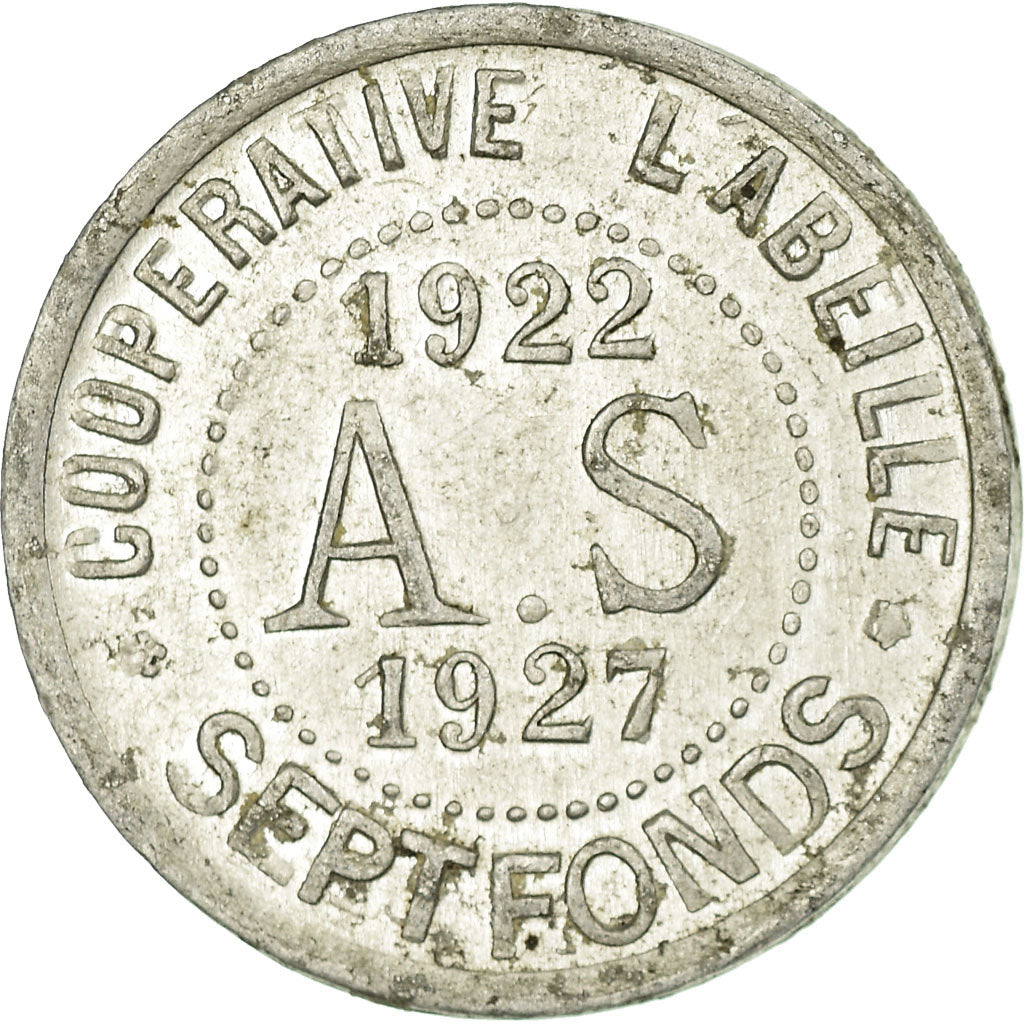 Moeda, França, Coopérative l'Abeille, Septfonds, 5 Centimes, 1922-1927