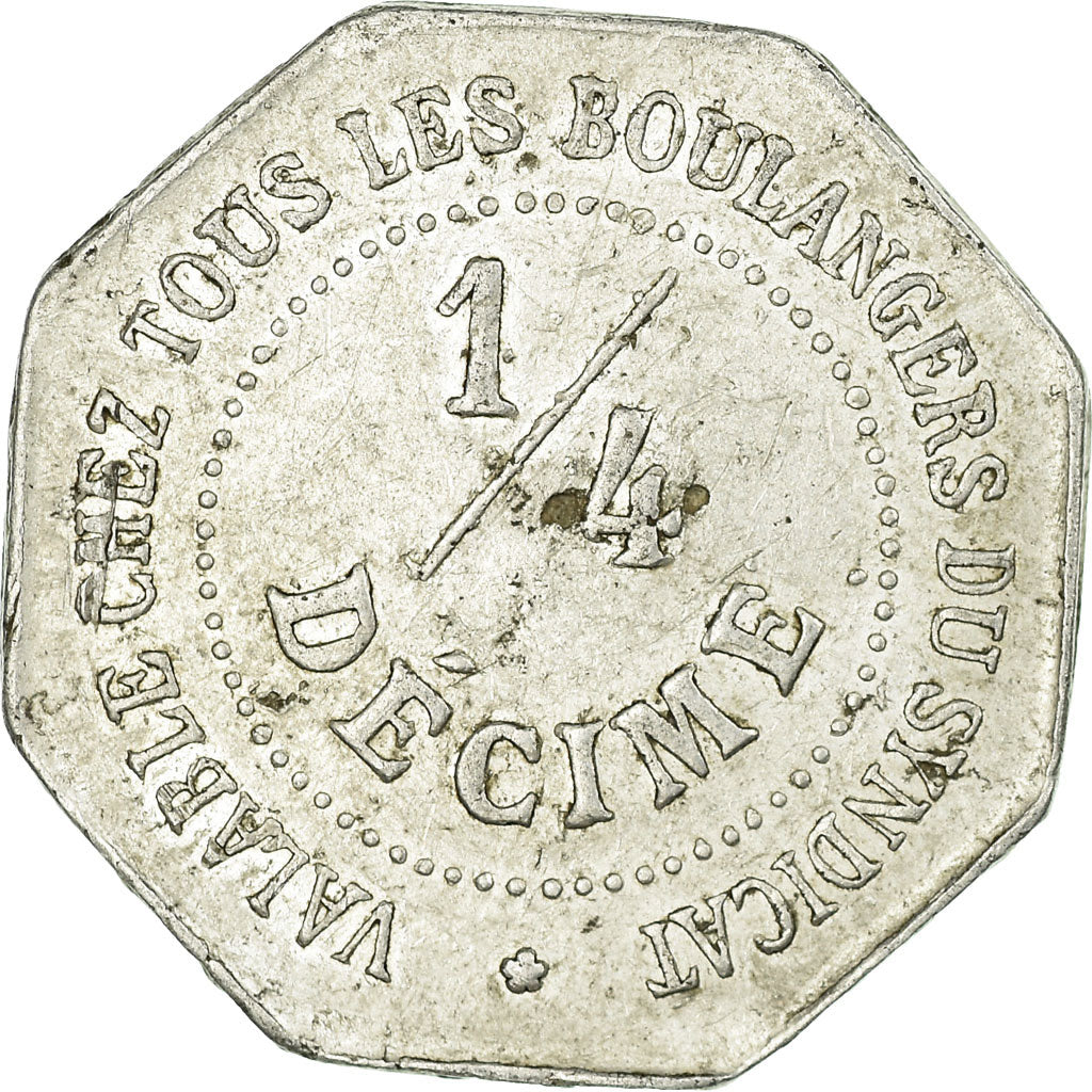 Moeda, França, Chambre Syndicale des Patrons Boulangers, Nantes, 1/4 Decime