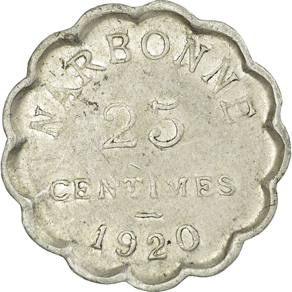 Moneta, Francja, Chambre de Commerce, Narbonne, 25 Centimes, 1920, EF(40-45)