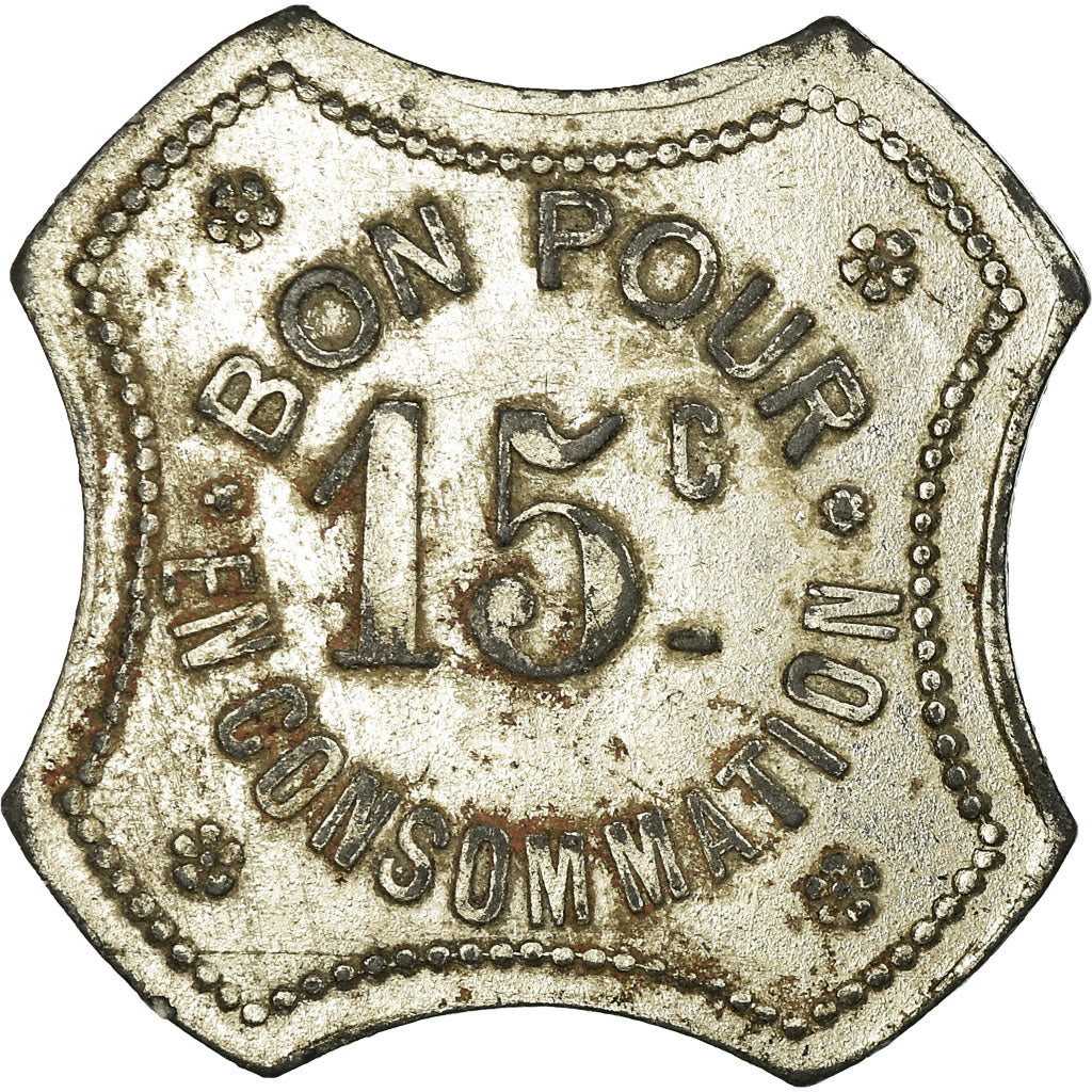 Moeda, França, Café LAINE, Saint-Etienne, 15 Centimes, AU(50-53), Nickel