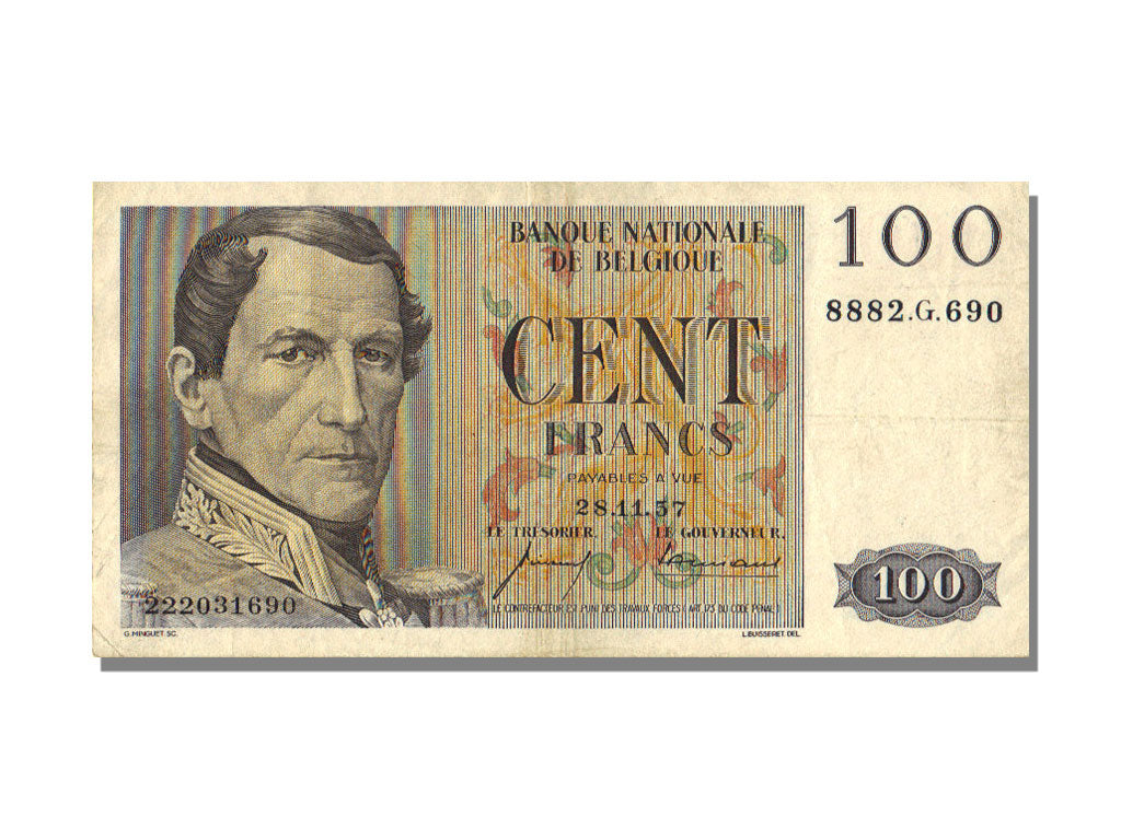 Belgium, 100 Francs, 1957, KM #129c, 1957-11-28, EF(40-45), 8882G690