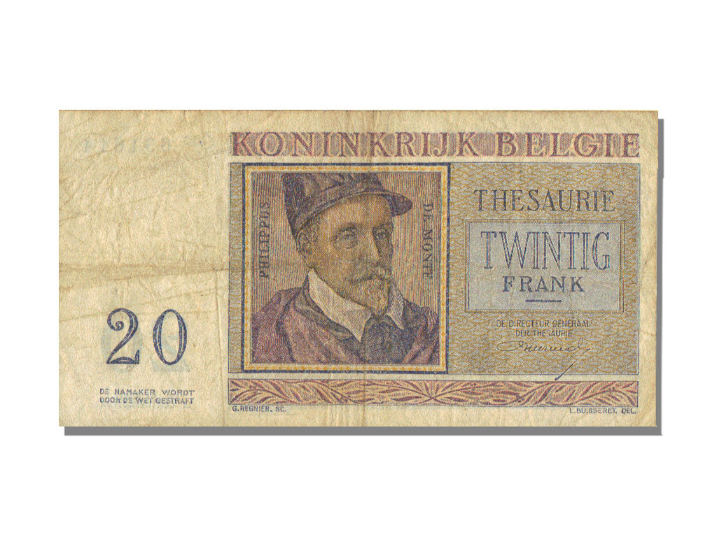 Belgium, 20 Francs, 1956, KM #132b, 1956-04-03, EF(40-45), O10