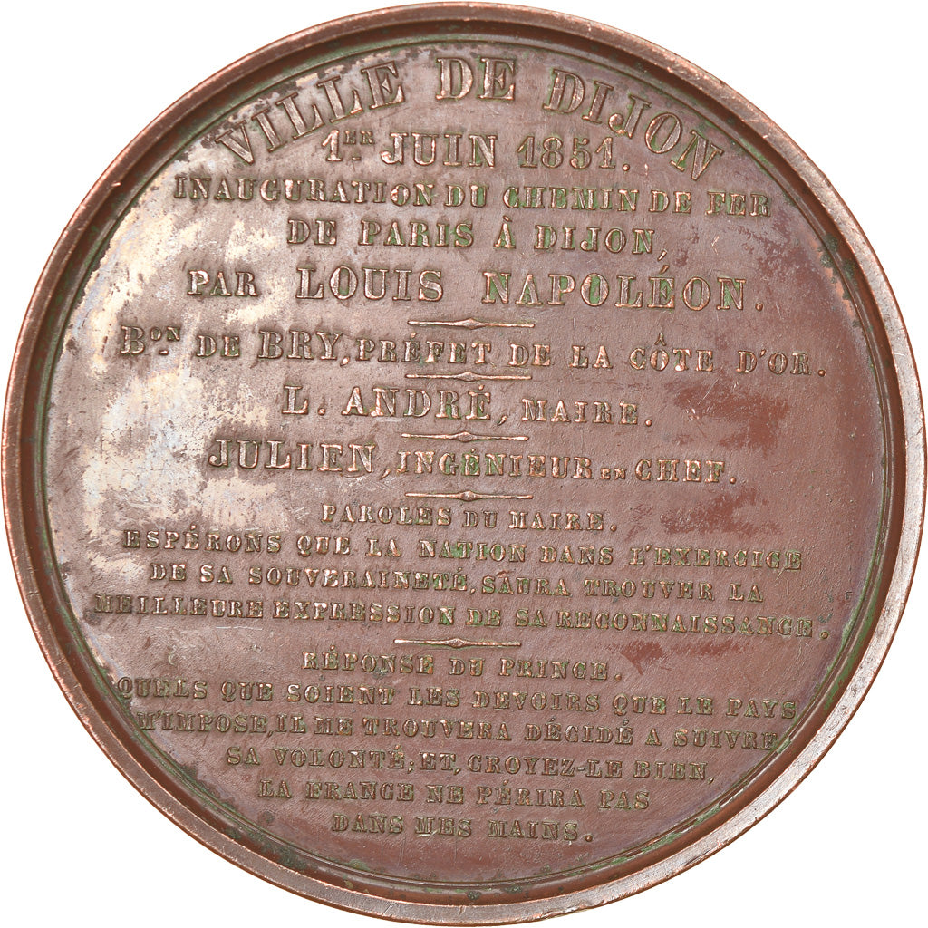 Frankrijk, Medaille, Louis Napoléon Bonaparte, Chemin de Fer de Dijon, 1851
