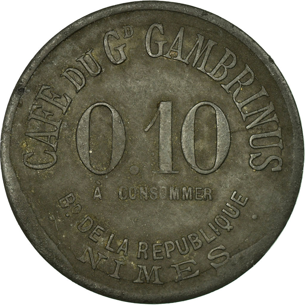Monnaie, France, Café du Gd. Gambrinus, Nîmes, 0.10 Franc, TTB, Zinc