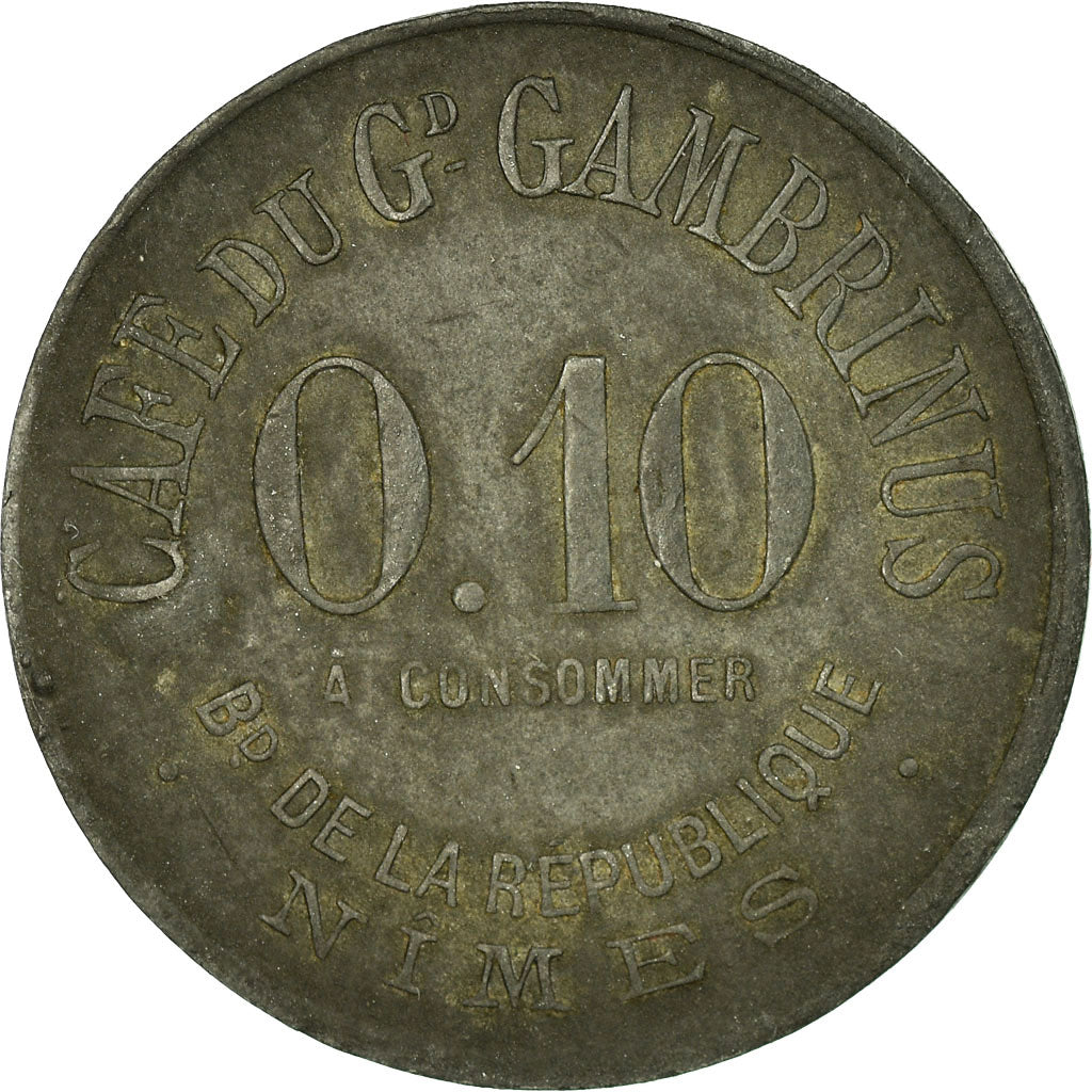 Monnaie, France, Café du Gd. Gambrinus, Nîmes, 0.10 Franc, TTB, Zinc