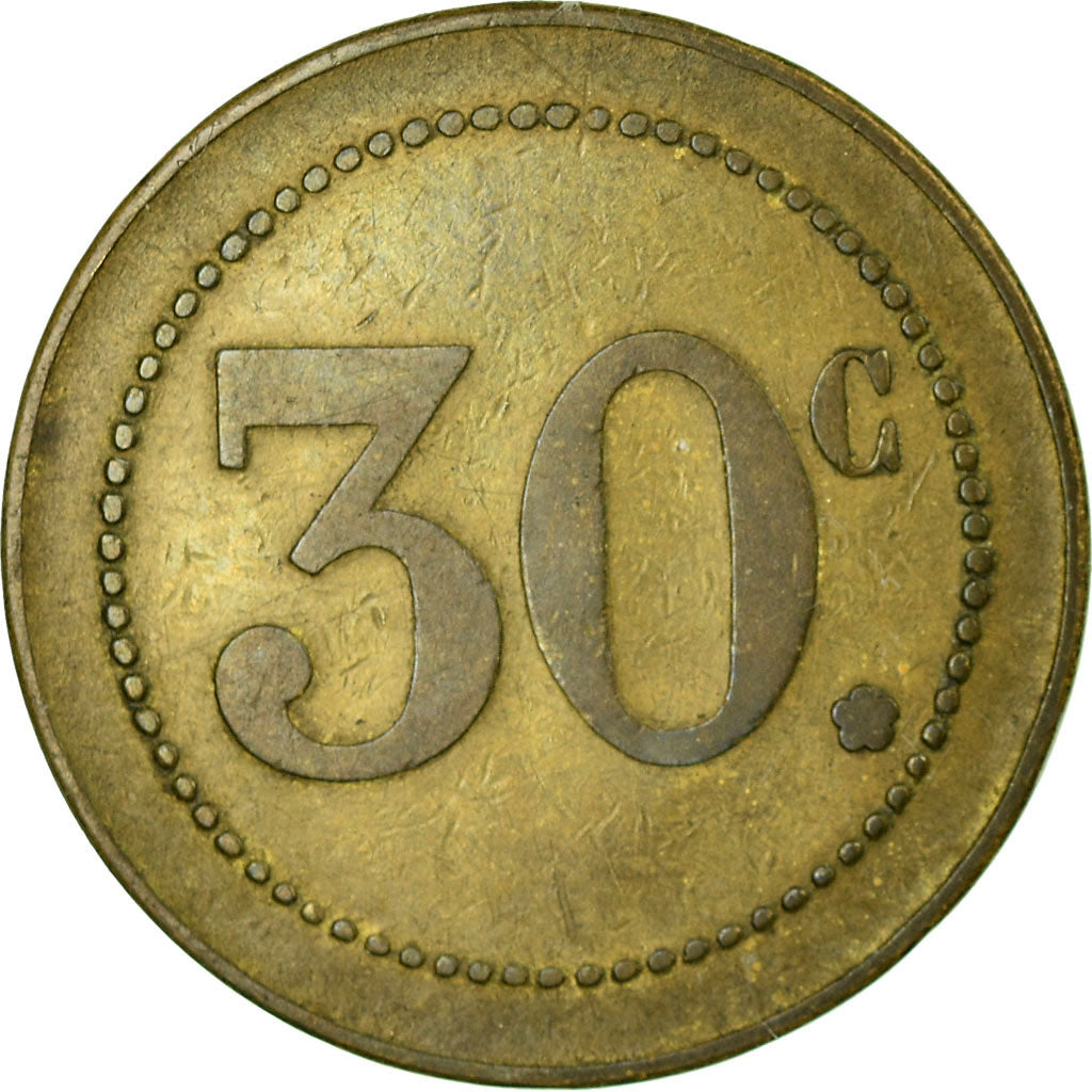 Monnaie, France, Café Restaurant des fleurs, Nîmes, 30 Centimes, TTB, Laiton