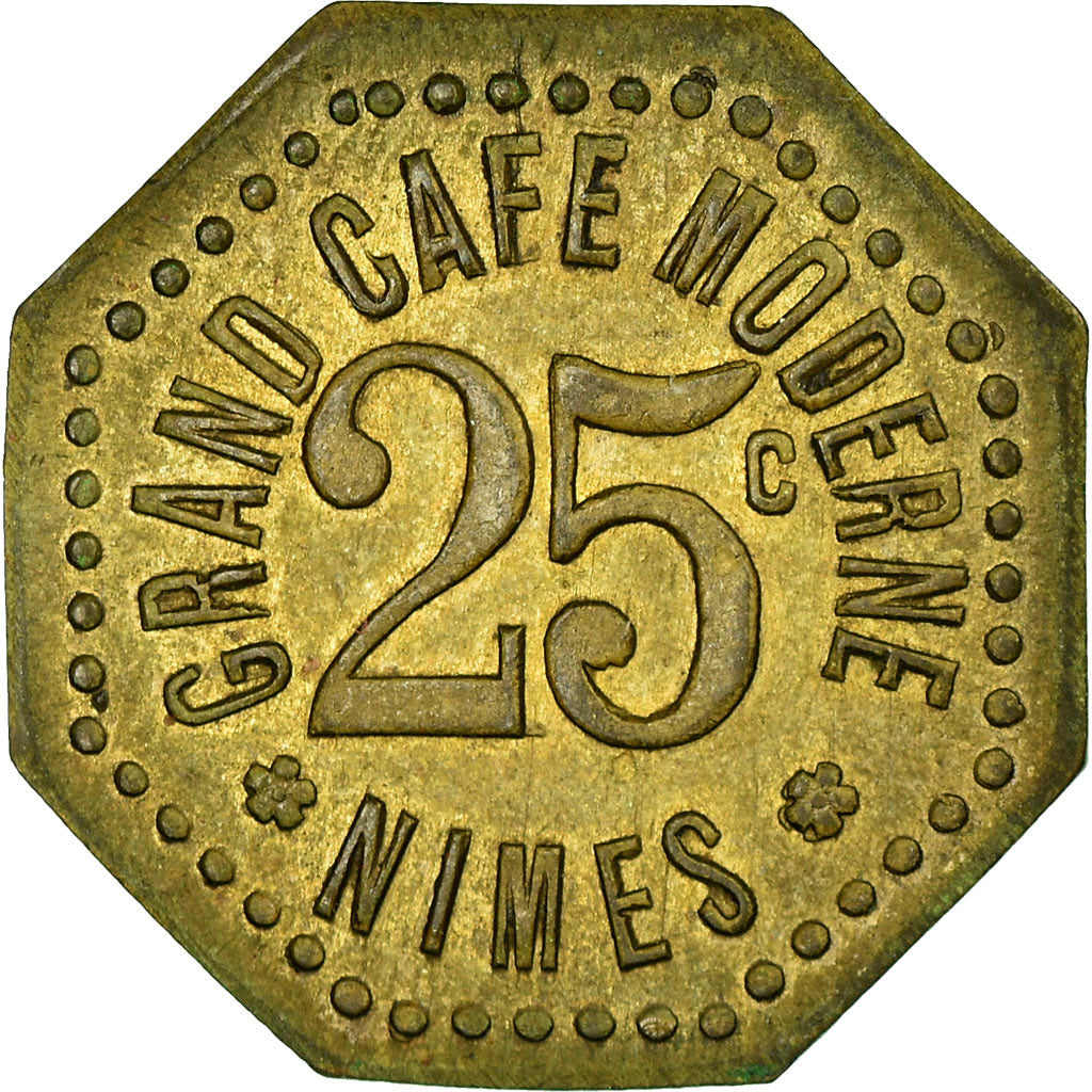 Moneda, Francia, Grand Café Moderne, Nîmes, 25 Centimes, EBC, Latón