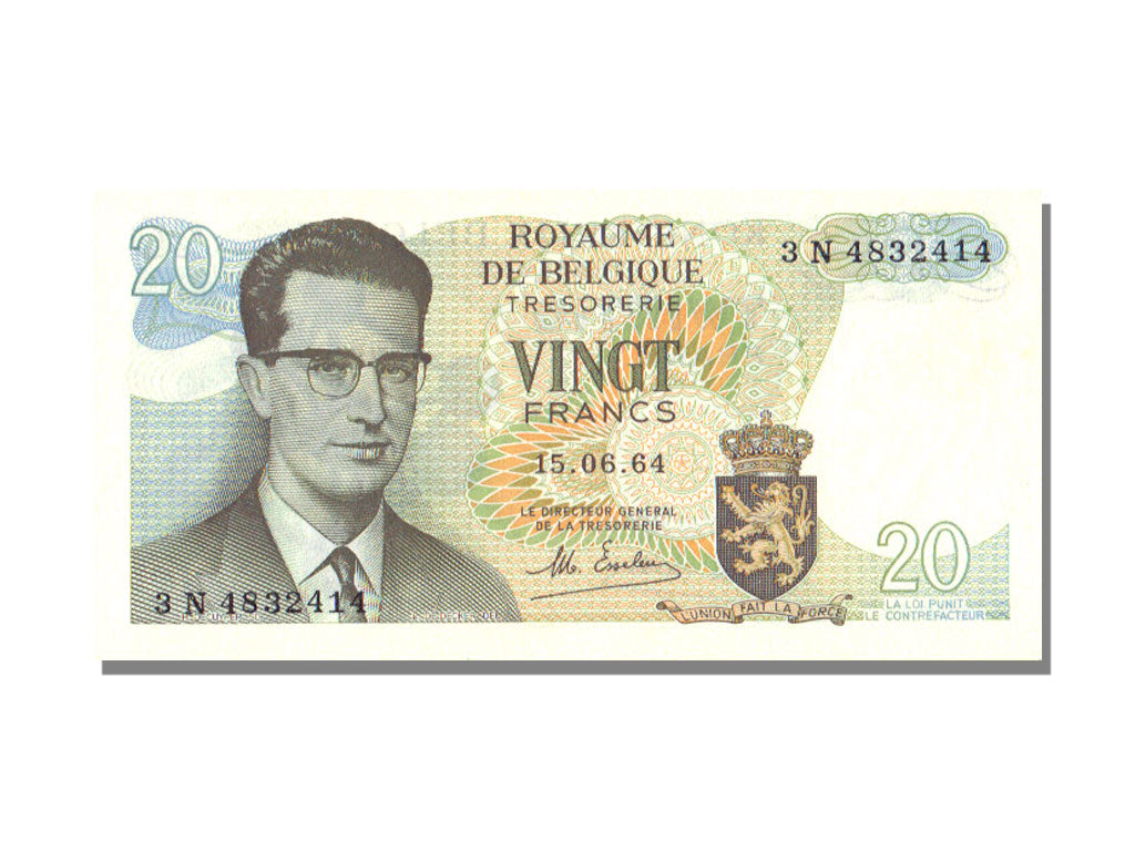 Belgium, 20 Francs, 1964, KM #138, 1964-06-15, UNC(65-70), 3N