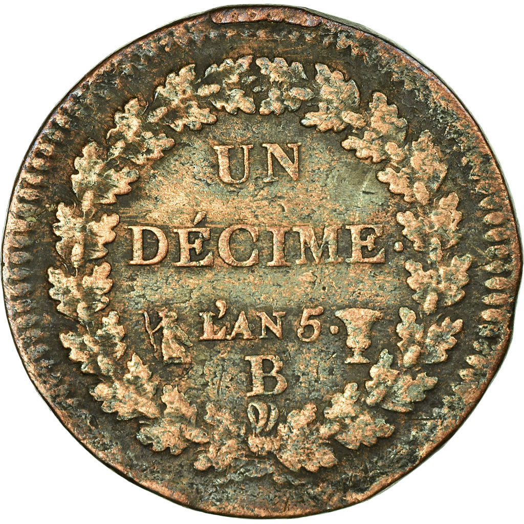 Coin, France, Dupré, Decime, AN 5, Rouen, VF(30-35), Bronze, Gadoury:187