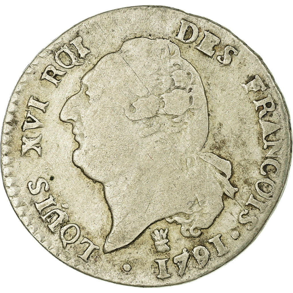 Moeda, França, Louis XVI, 15 Sols, 1791, Limoges, VF(30-35), Prata, KM:604.5