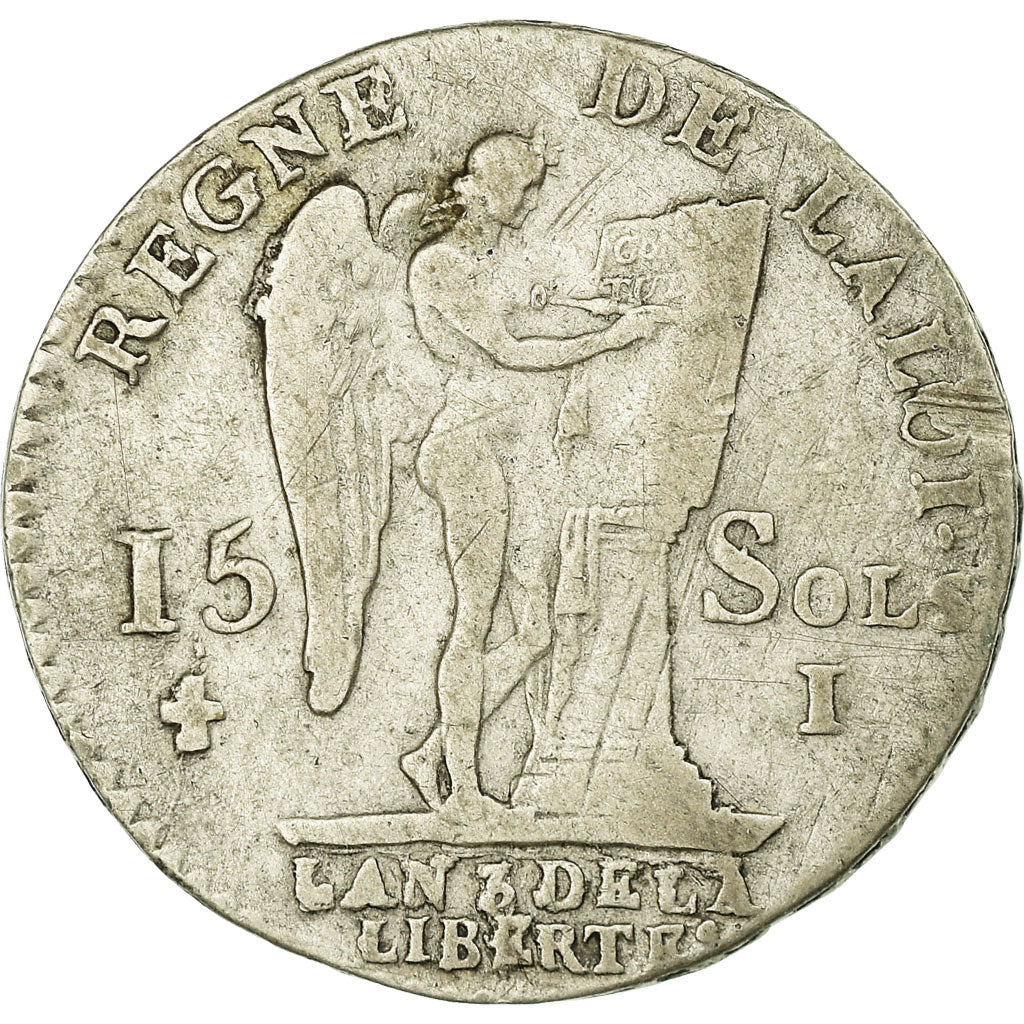 Moeda, França, Louis XVI, 15 Sols, 1791, Limoges, VF(30-35), Prata, KM:604.5