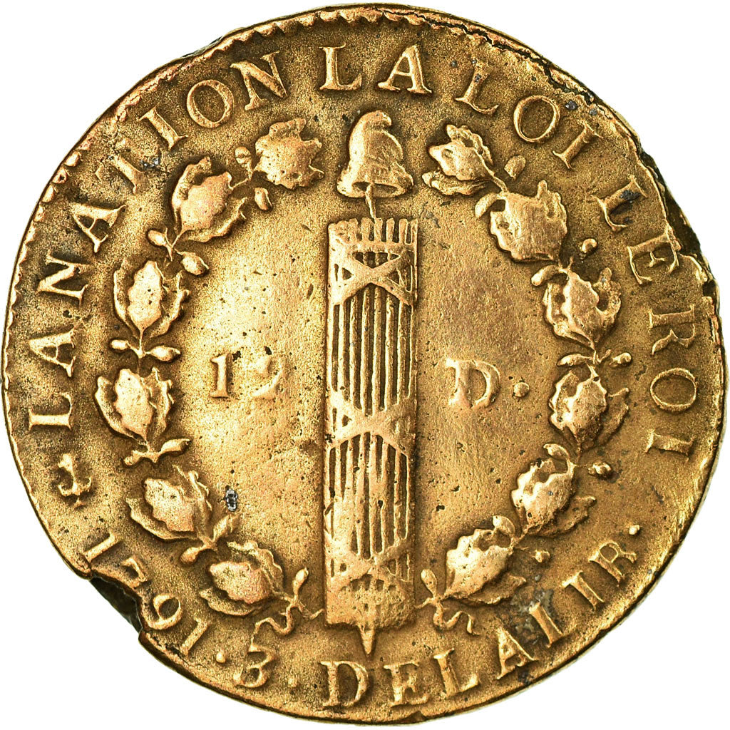 Münze, Frankreich, Louis XVI, 12 Deniers, 1791, Paris, SS, Métal de cloche