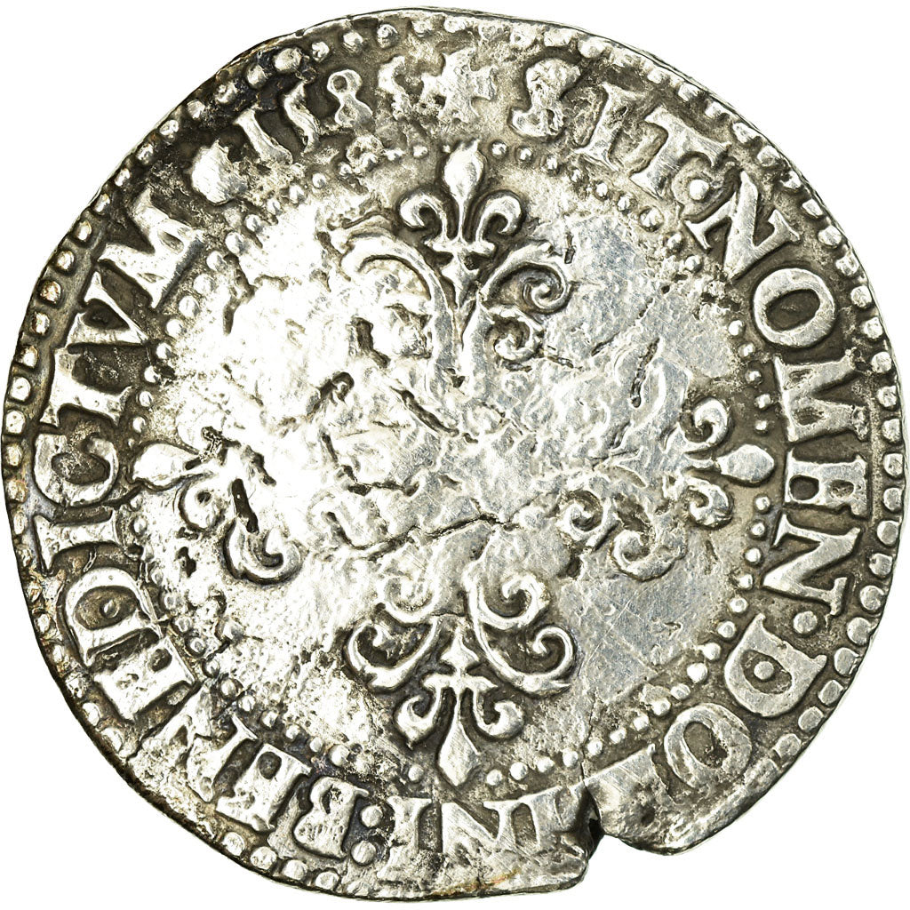 Moneta, Francia, Henri III, Franc au Col Plat, 1585, Paris, MB, Argento