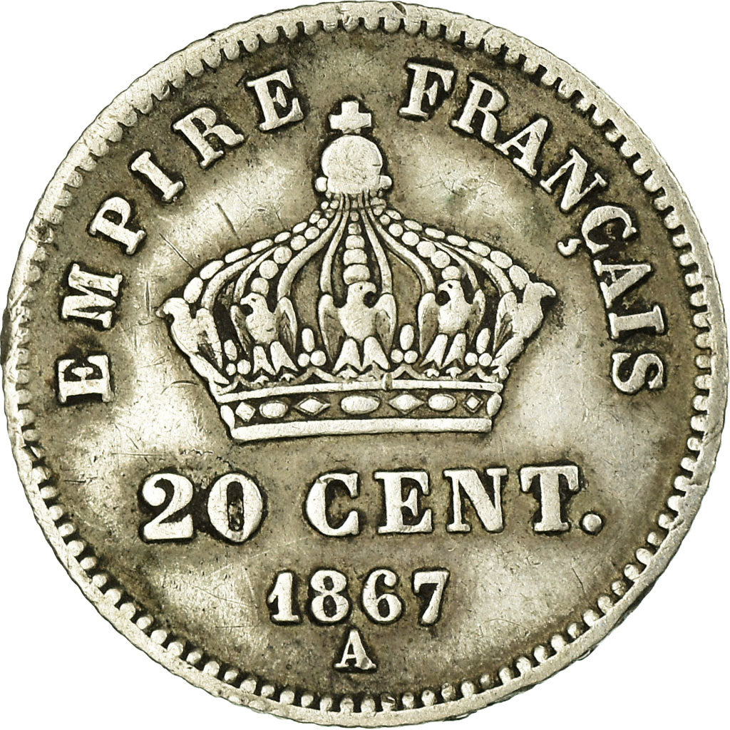 Moneta, Francia, Napoleon III, 20 Centimes, 1867, Paris, MB, Argento, KM:808.1