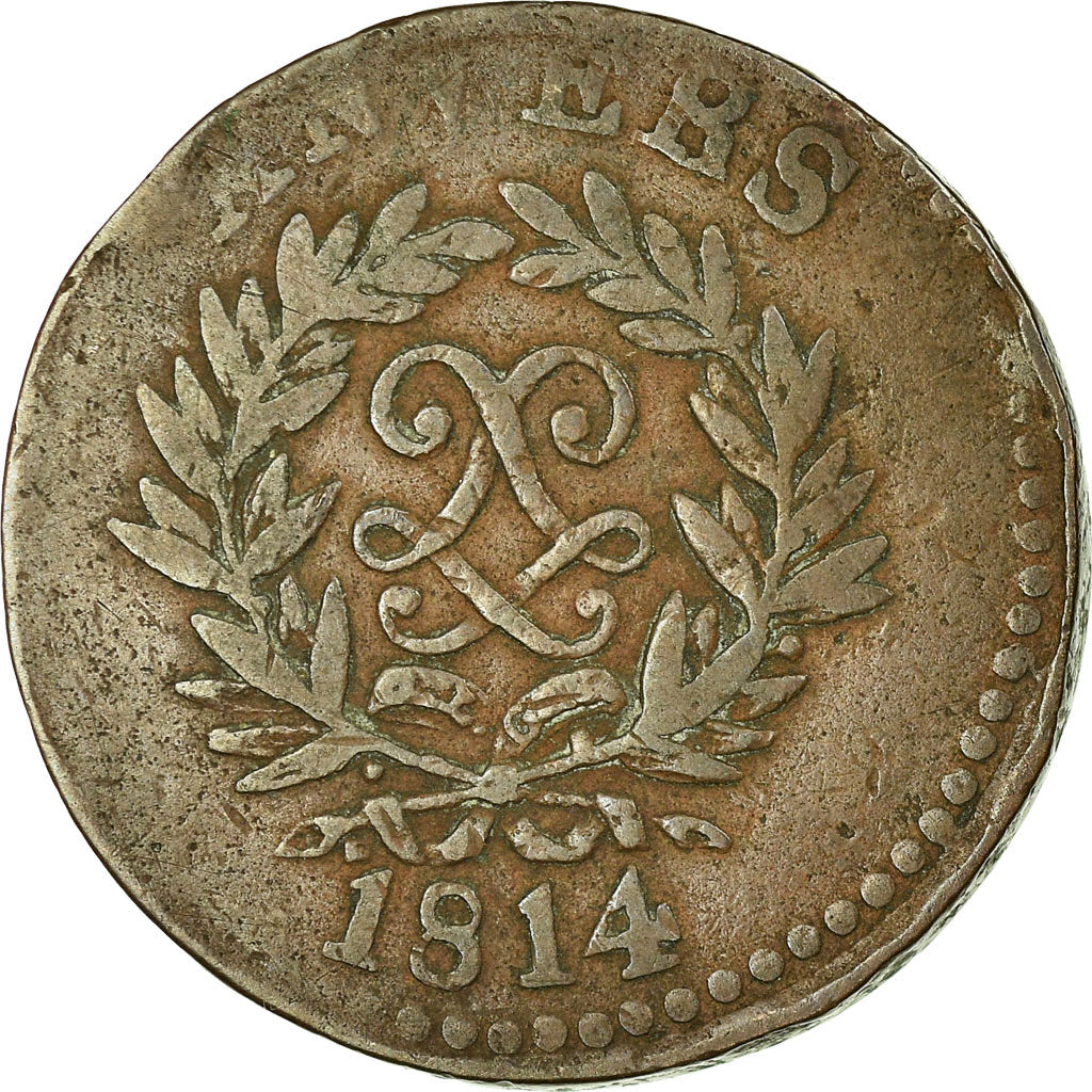 Monnaie, FRENCH STATES, Louis XVIII, 5 Centimes, 1814, Anvers, Variété, TB