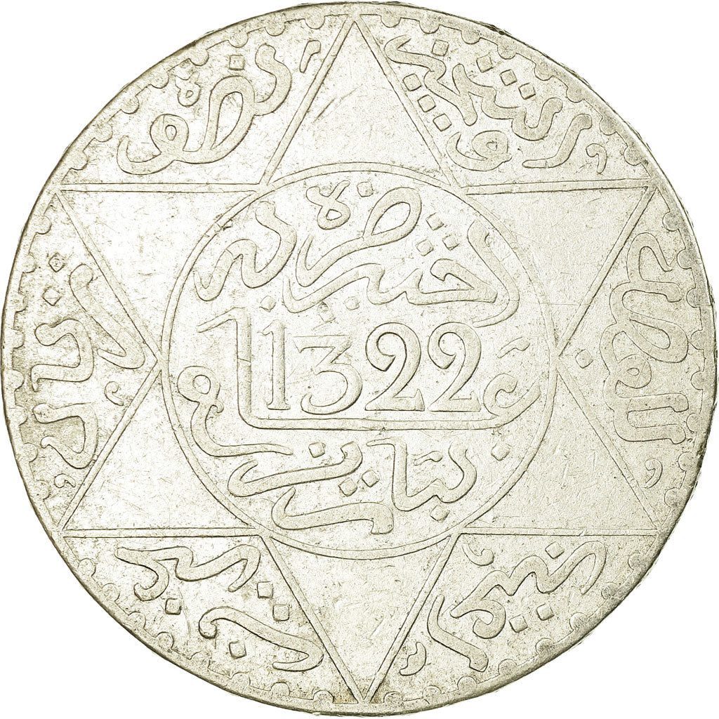 Moneta, Marocco, 'Abd al-Aziz, 1/2 Rial, 5 Dirhams, 1904, MB+, Argento, KM:21.3
