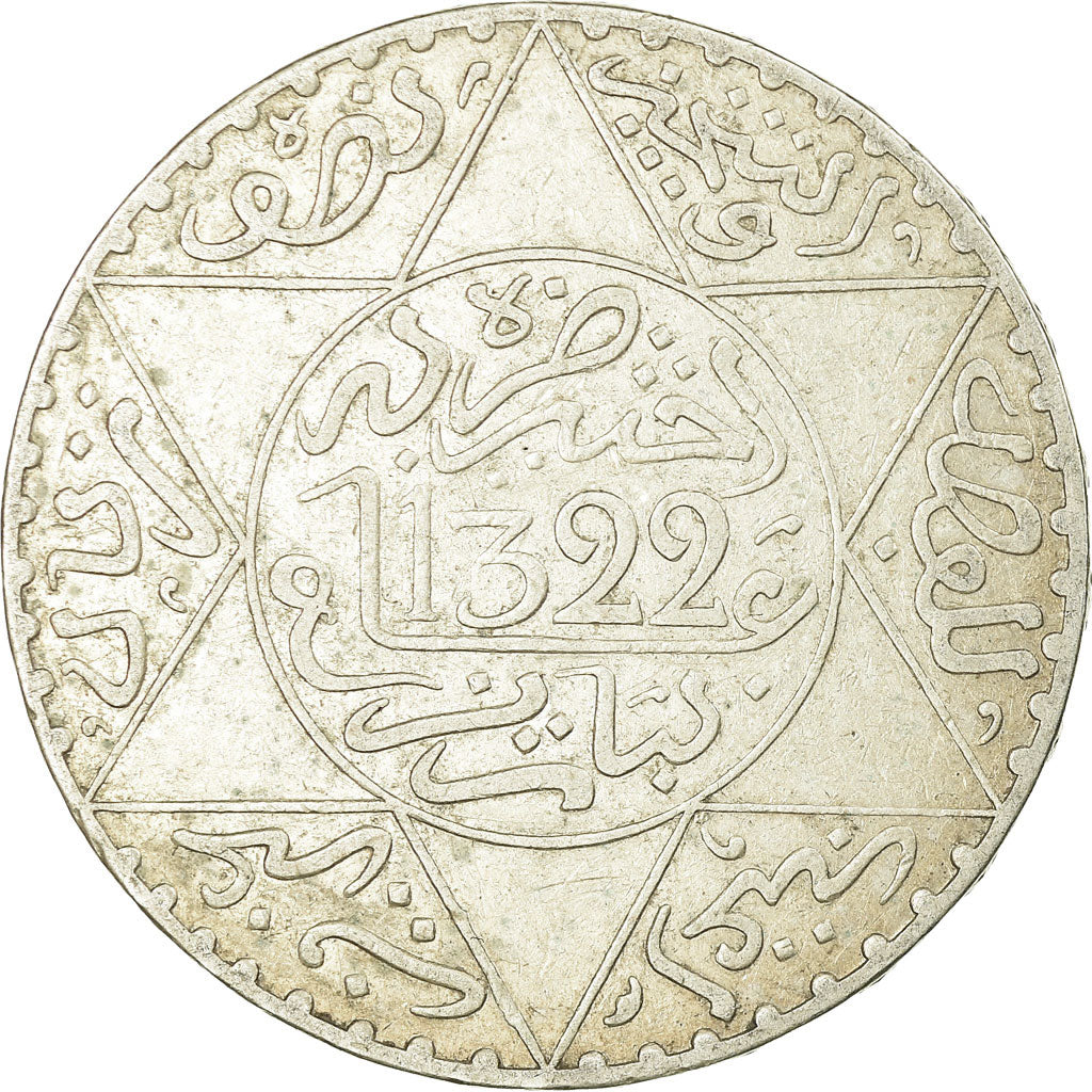 Moneta, Marocco, 'Abd al-Aziz, 1/2 Rial, 5 Dirhams, 1904, MB+, Argento, KM:21.3