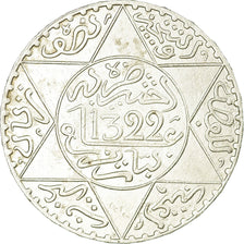 Moneta, Marocco, 'Abd al-Aziz, 1/2 Rial, 5 Dirhams, 1904, BB, Argento, KM:21.3