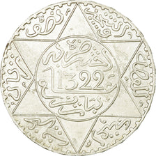 Monnaie, Maroc, 'Abd al-Aziz, 1/2 Rial, 5 Dirhams, 1904, TTB, Argent, KM:21.3